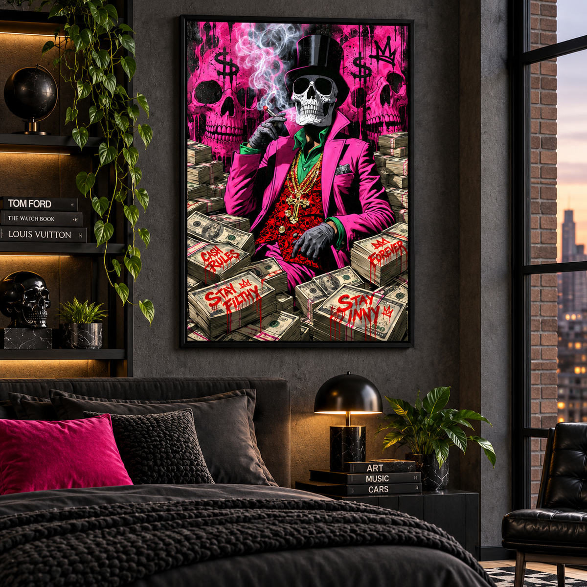Gangster wall art – close-up of the glossy acrylic surface and black floater frame corner by Rossetti Art