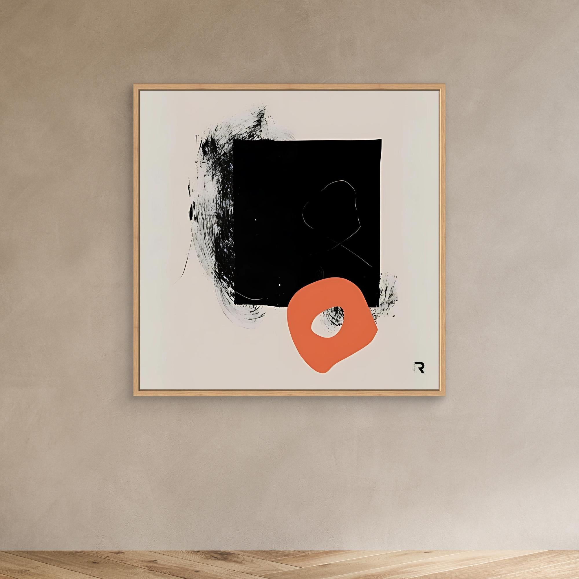 Minimalist Contrast - Print Wall Art - Minimalist Abstract Wall Art, Black And Orange Print, Modern Geometric Artwork, Large Framed Contemporary Art, Neutral Beige Wall Decor For Living Rooms