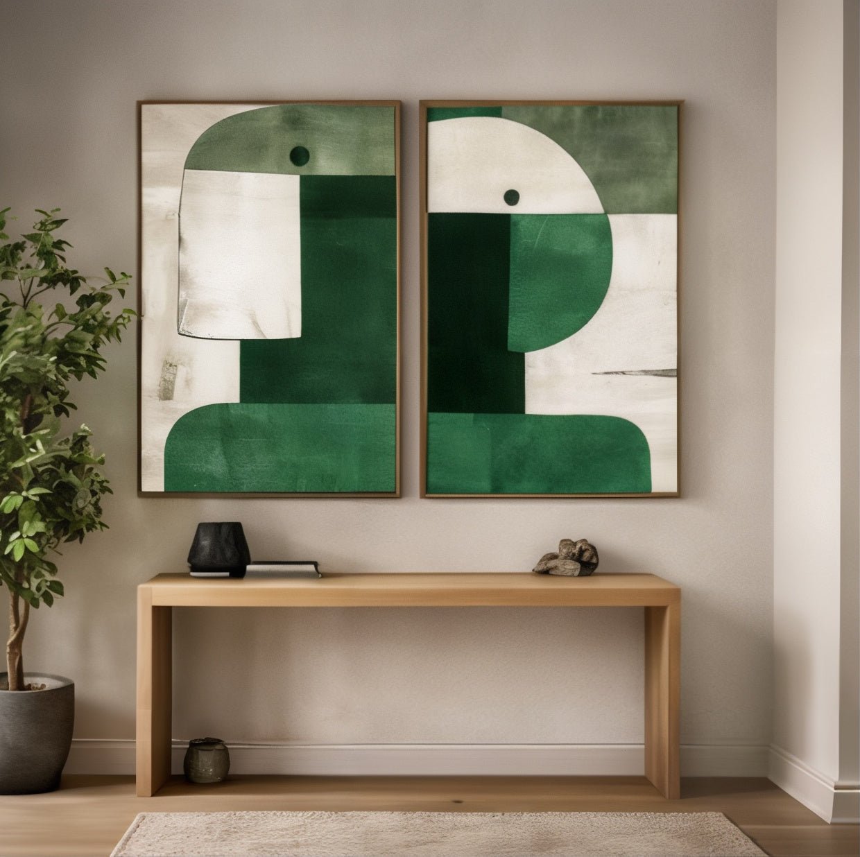 Geometric Wall Art Paintings Set of 2 - Green Quiet Forms
