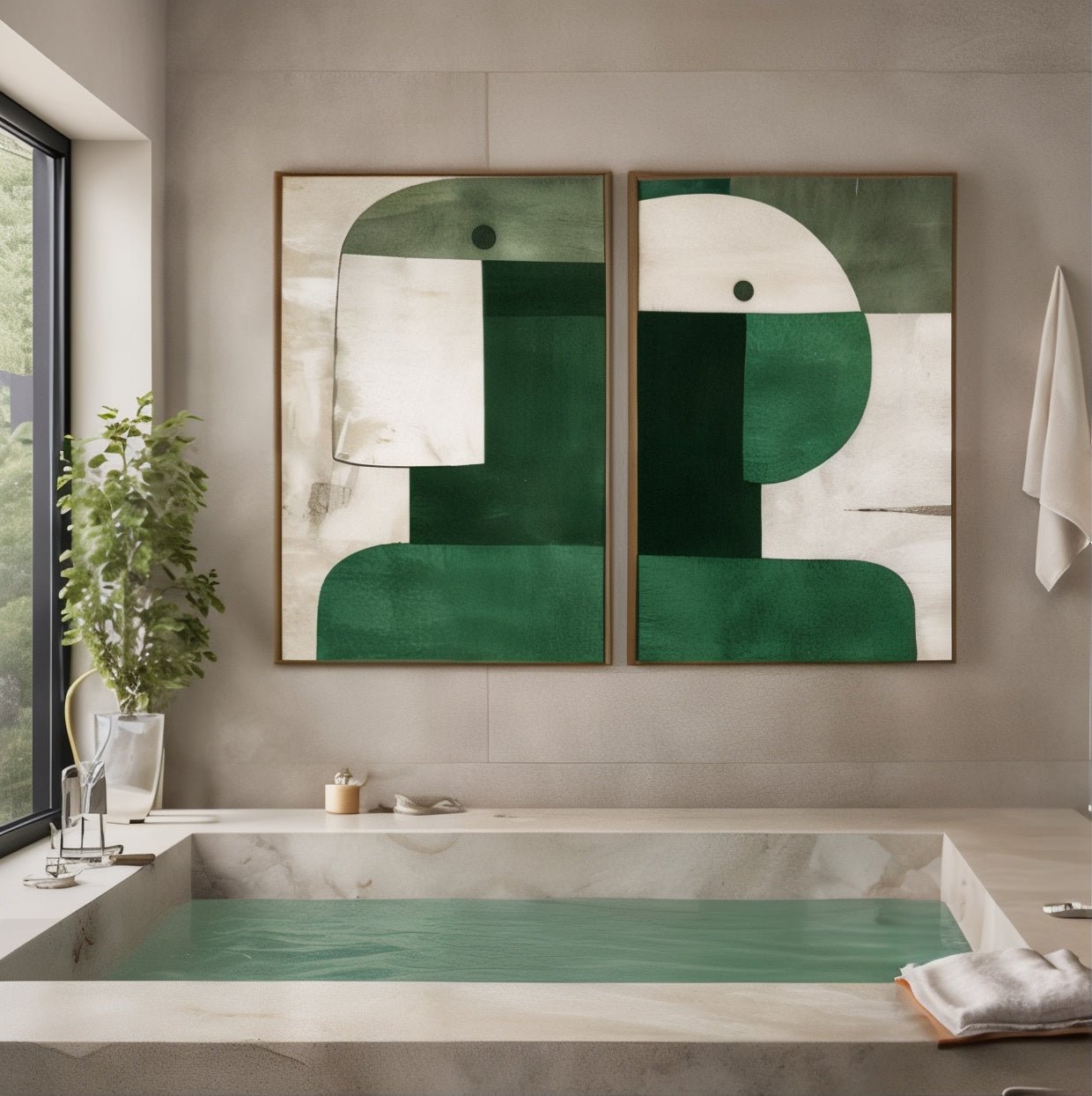 Geometric Wall Art Paintings Set of 2 - Green Quiet Forms