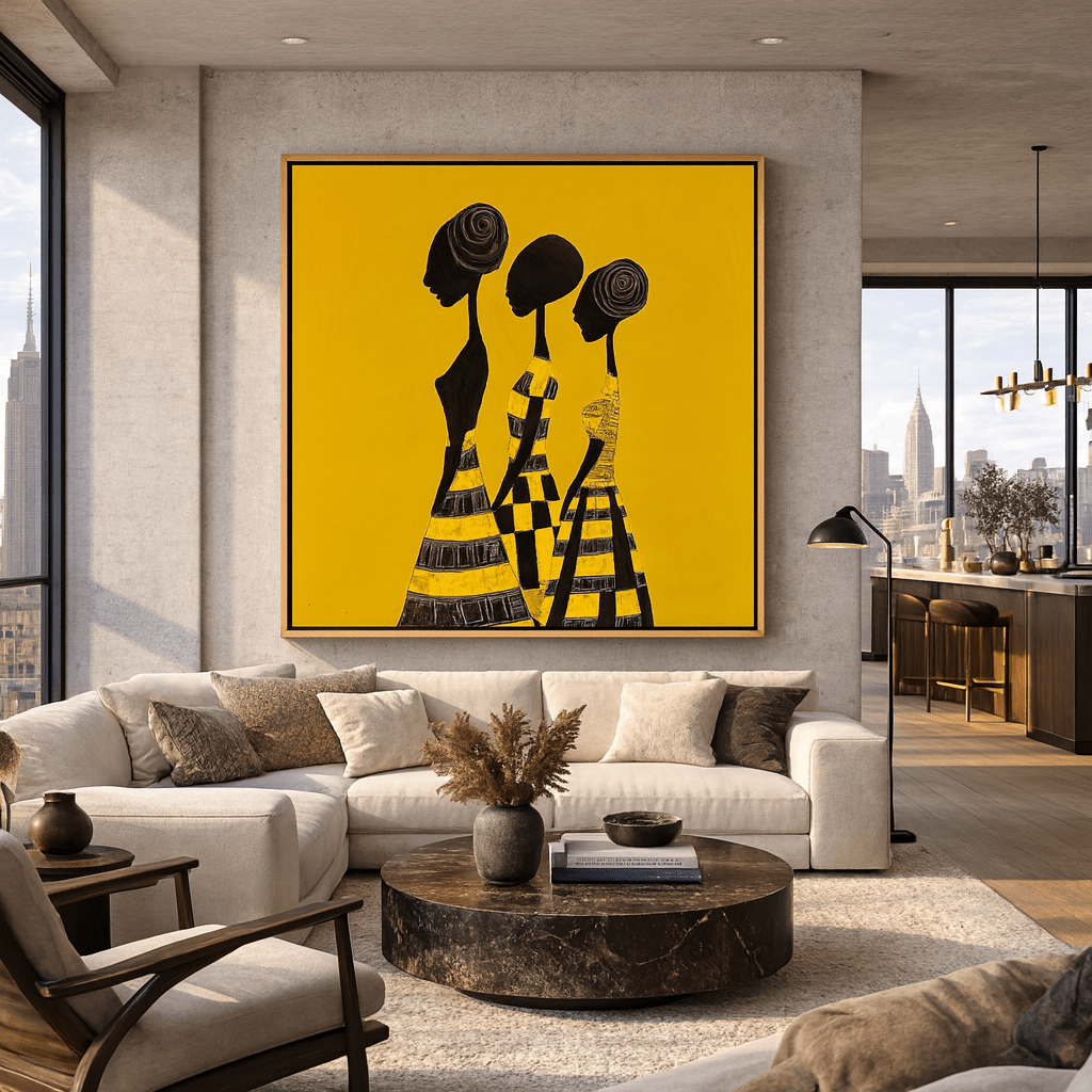 Golden Grace – Modern Abstract Canvas Print of African Women | Rossetti Art modern abstract canvas wall art by Rossetti Art – luxury interior design artwork for living room, bedroom, office – canvas print art Chiara Rossetti figurative
