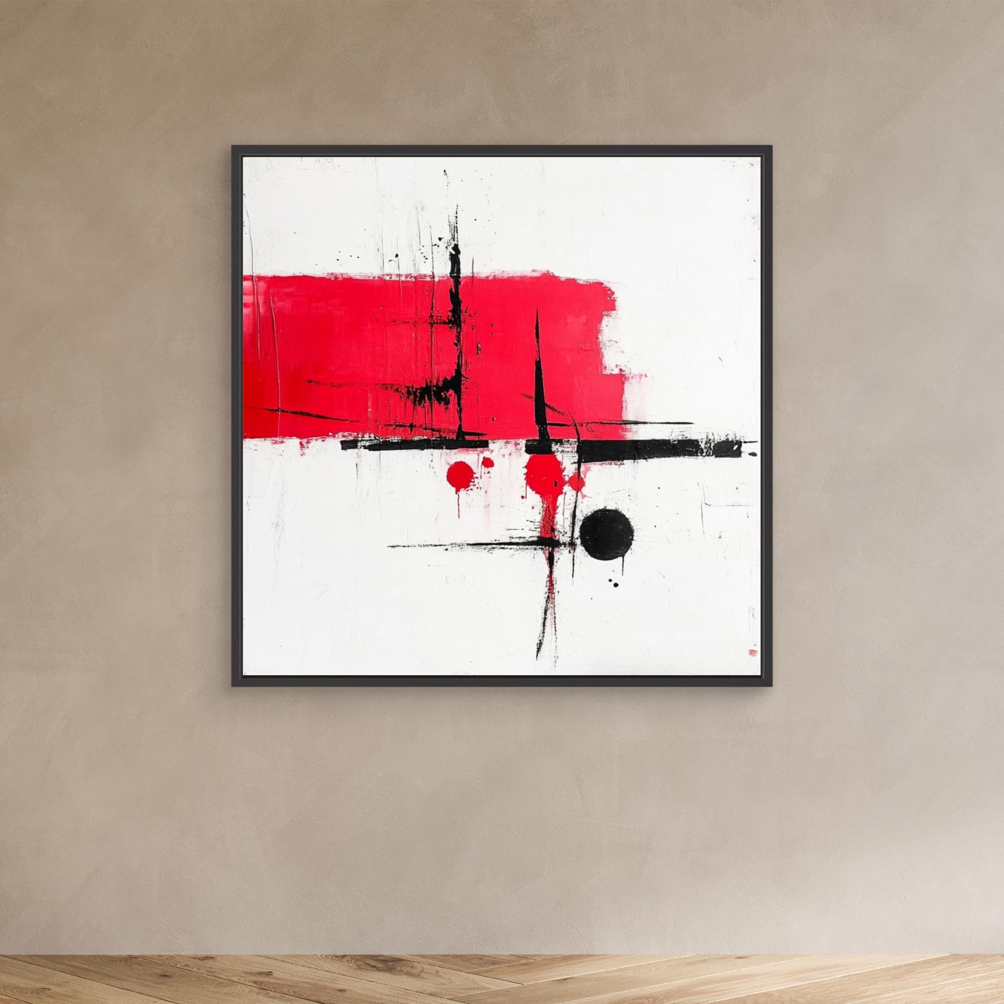 Crimson Balance - Wall Art Print - Abstract Red And Black Wall Art, Modern Minimalist Canvas Print, White Abstract Wall Art For Living Room, Bold Geometric Art Design