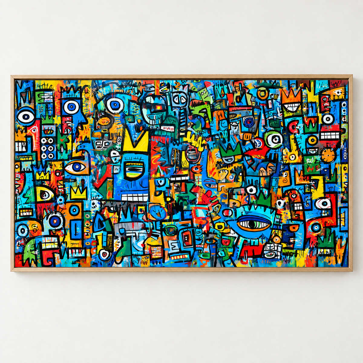 Graffiti Wall Art Canvas Print – Crown Street Chaos faces and crowns in a frame by Rossetti Art