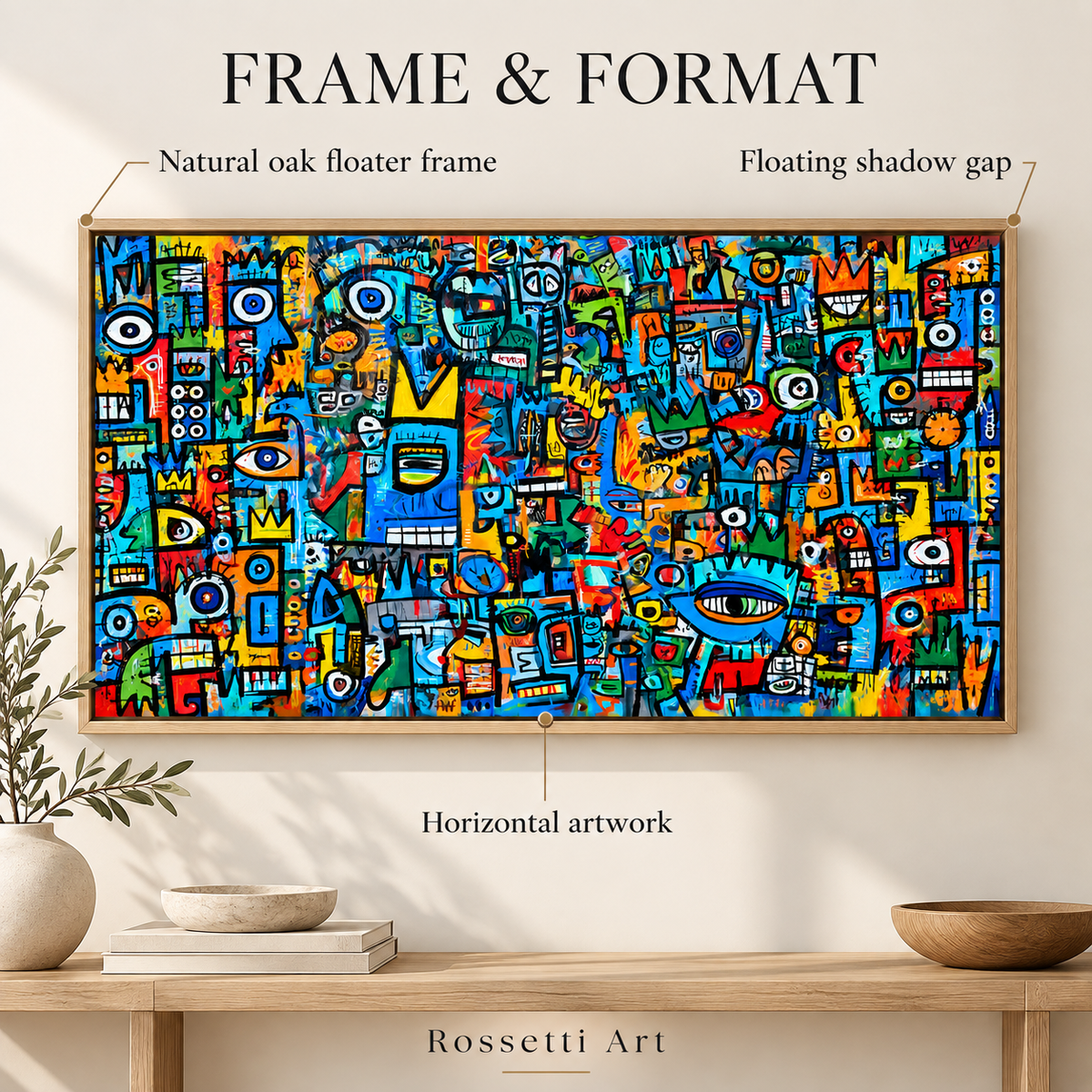 Graffiti Wall Art Canvas Print – Crown Street Chaos horizontal canvas with floater frame and shadow gap by Rossetti Art