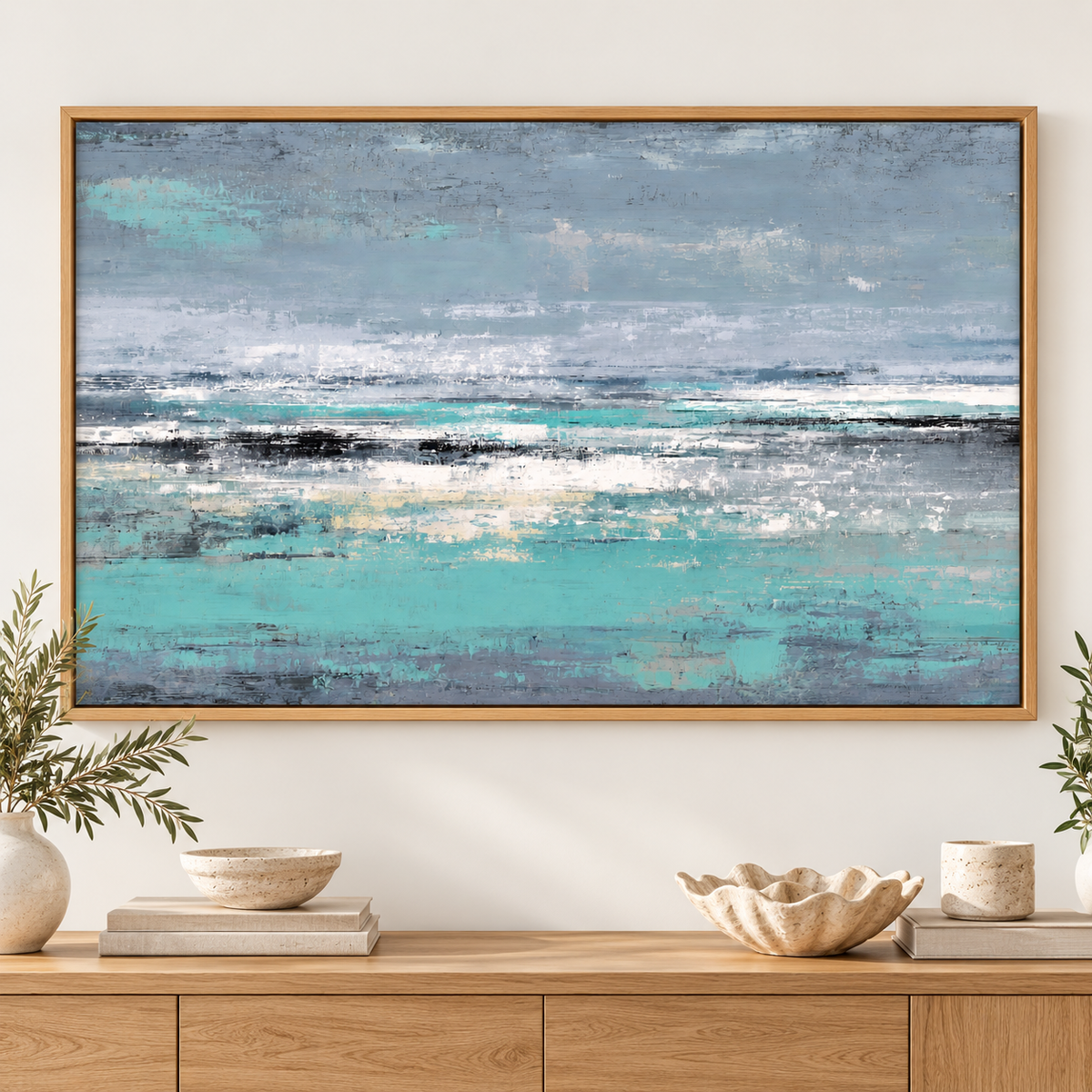 Gray and Turquoise Wall Art – Tidal Grey by Rossetti Art