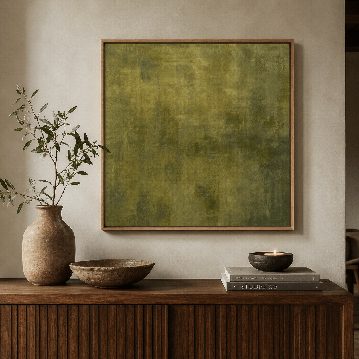 Green Abstract Painting Large Canvas Print — Patina by Rossetti Art