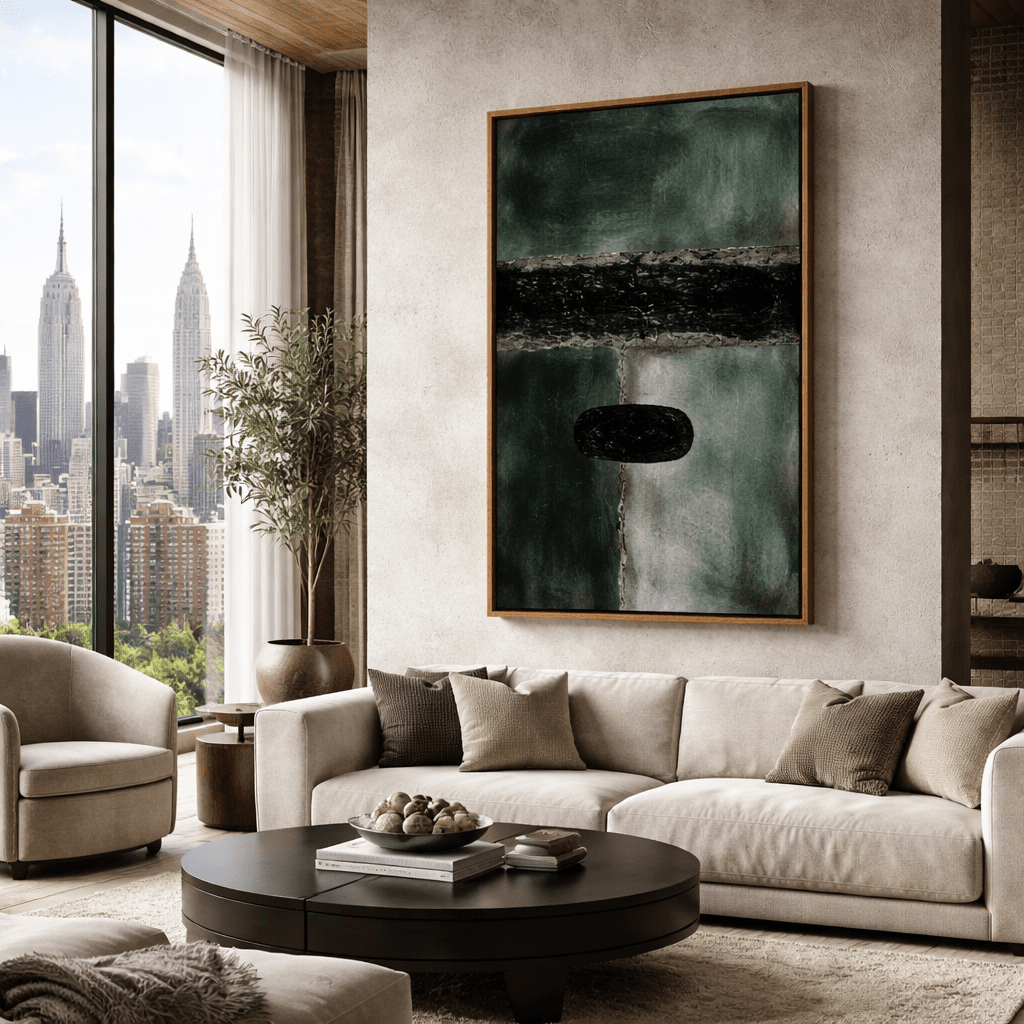 Green Abstract Painting on Canvas