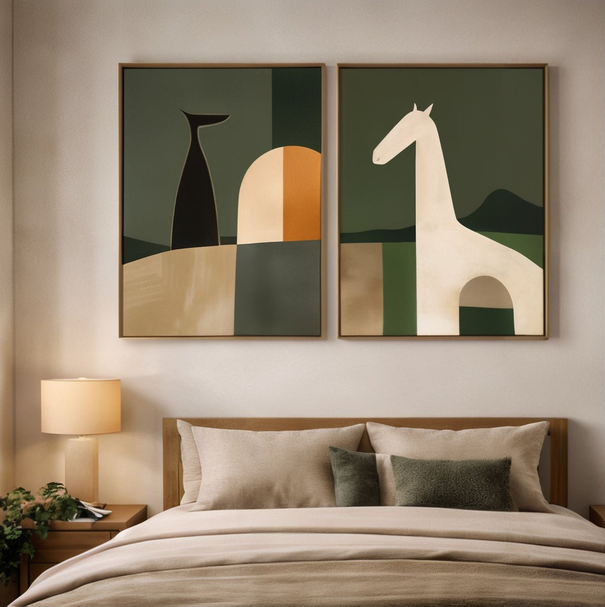 Green Abstract Wall Art Set of 2
