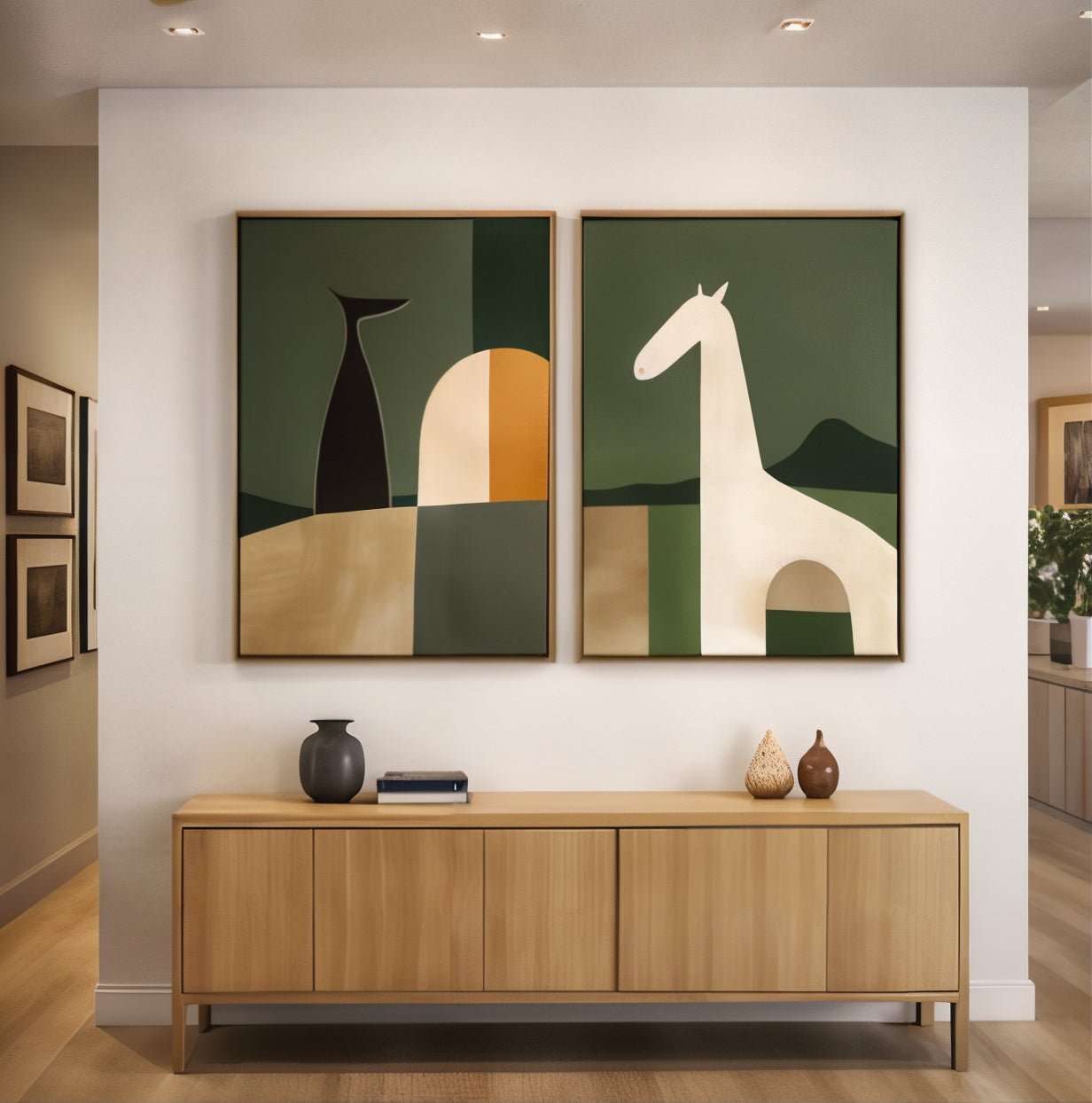 Green Abstract Wall Art Set of 2