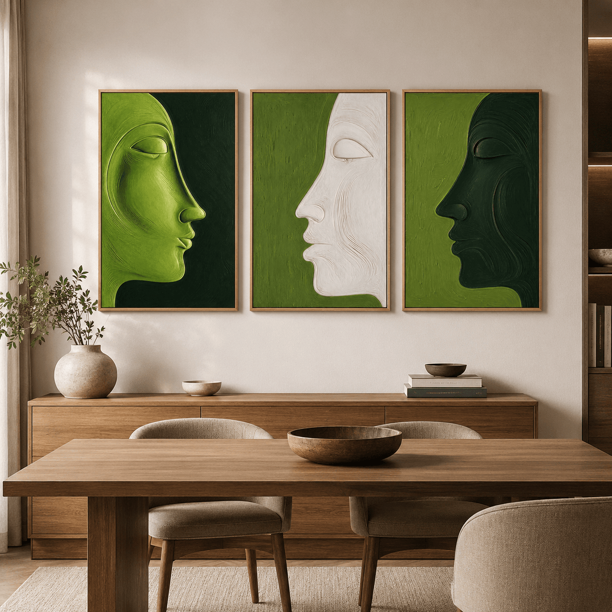 Green Abstract Wall Art Set of 3 — Verdant Trio | Rossetti Art