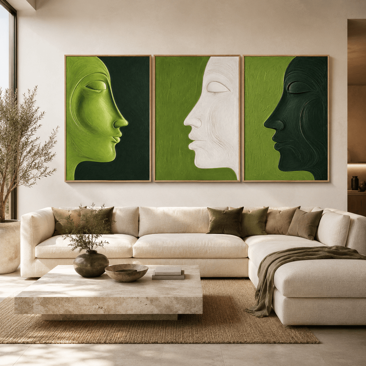Green Abstract Wall Art Set of 3 — Verdant Trio | Rossetti Art