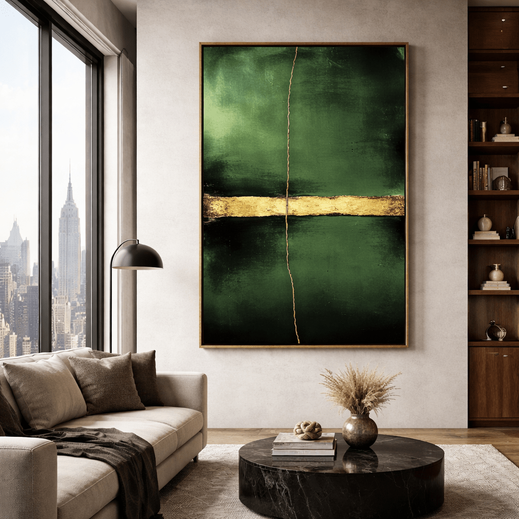 Green and Gold Abstract Painting