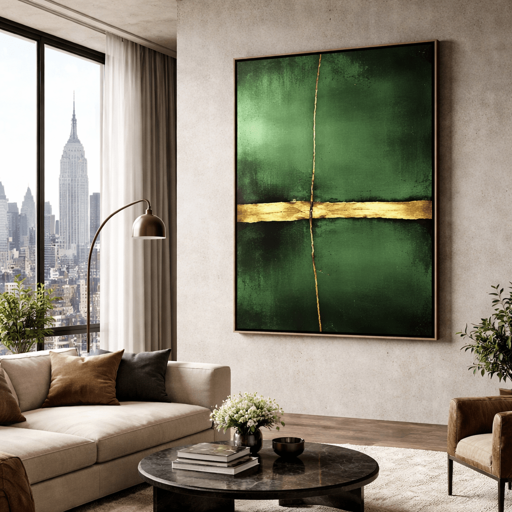 Green and Gold Abstract Painting