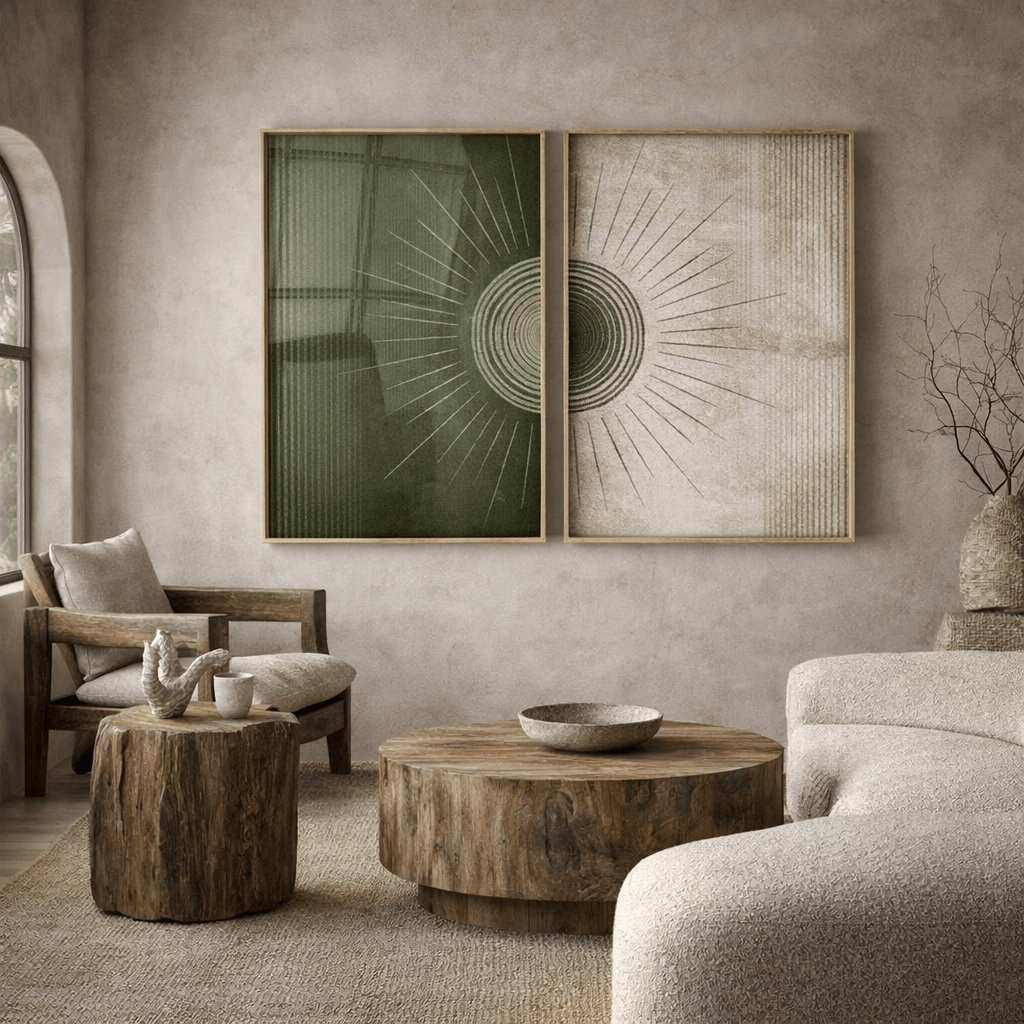 Green Beige Abstract Original Painting Set of 2