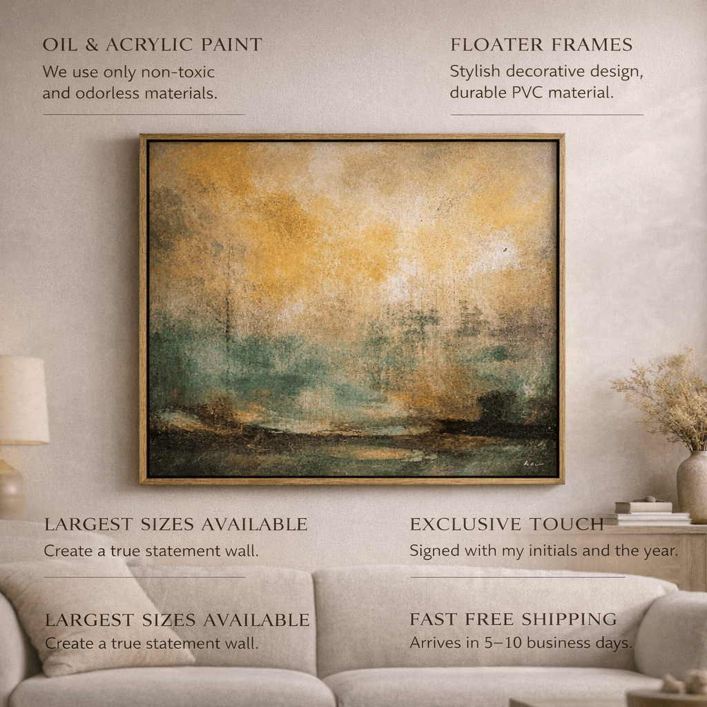 Green Gold Abstract Original Painting on Canvas | Golden Veil Horizon by Rossetti Art modern abstract canvas wall art by Rossetti Art – luxury interior design artwork for living room, bedroom, office – abstractnew Entryway Original Paintings Living Room Original Paintings