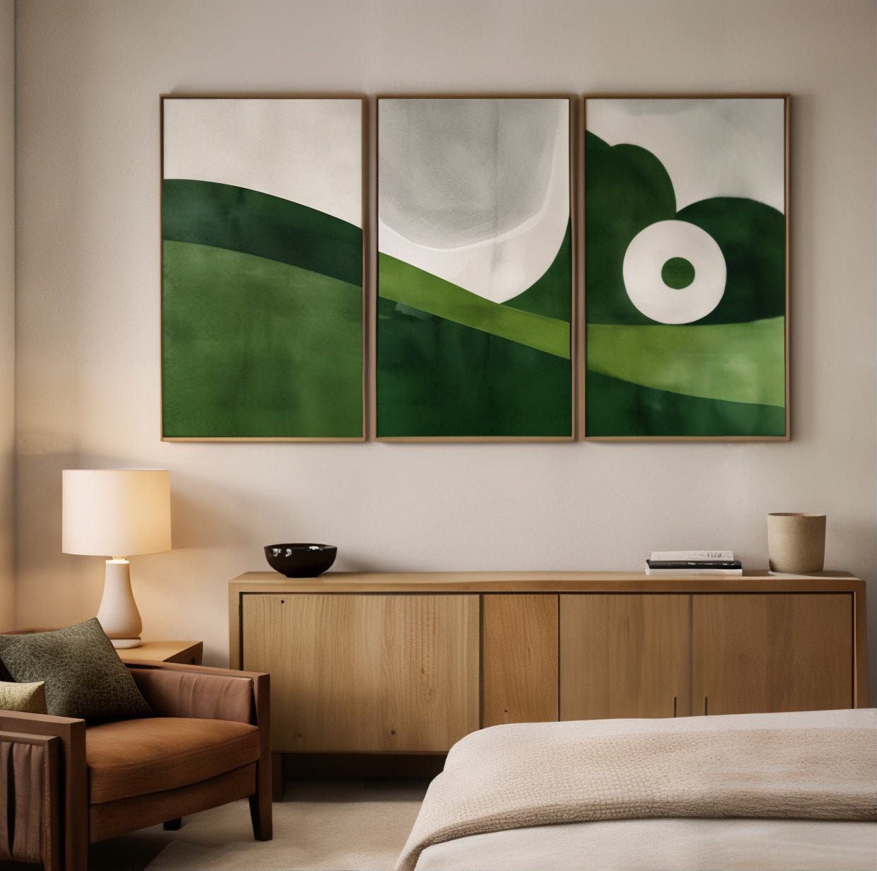 Green Landscape Paintings Set of 3