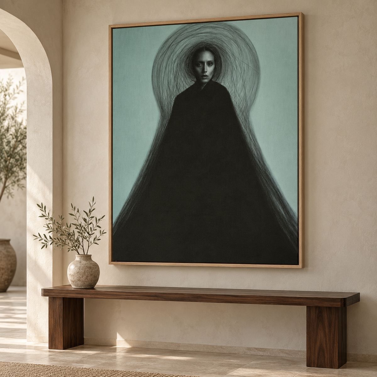 Halo Wall Art Canvas Print – Keyhole Veil framed canvas on a wall by Rossetti Art