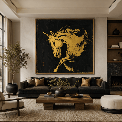 Horse Wall Art Large Canvas Print — Golden Charge by Rossetti Art