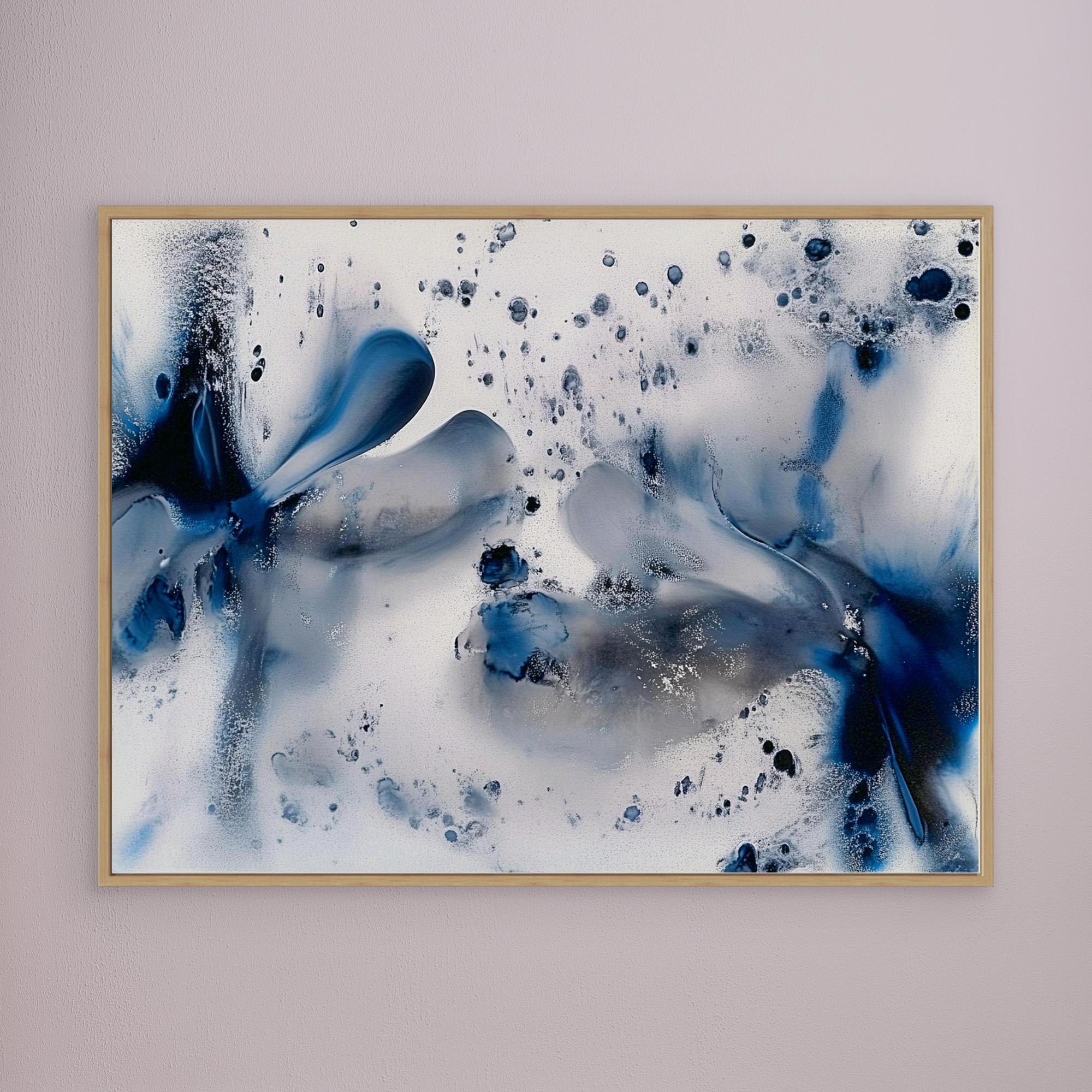 Canvas Print: Abstract Blue & White Fluid Art – Modern Minimalist House Decor