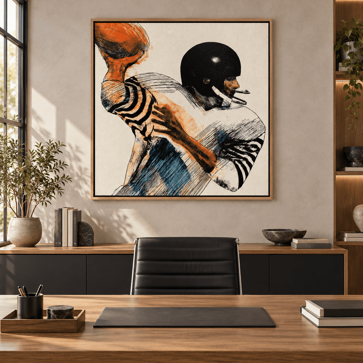 Gridiron Motion framed canvas print in a home office