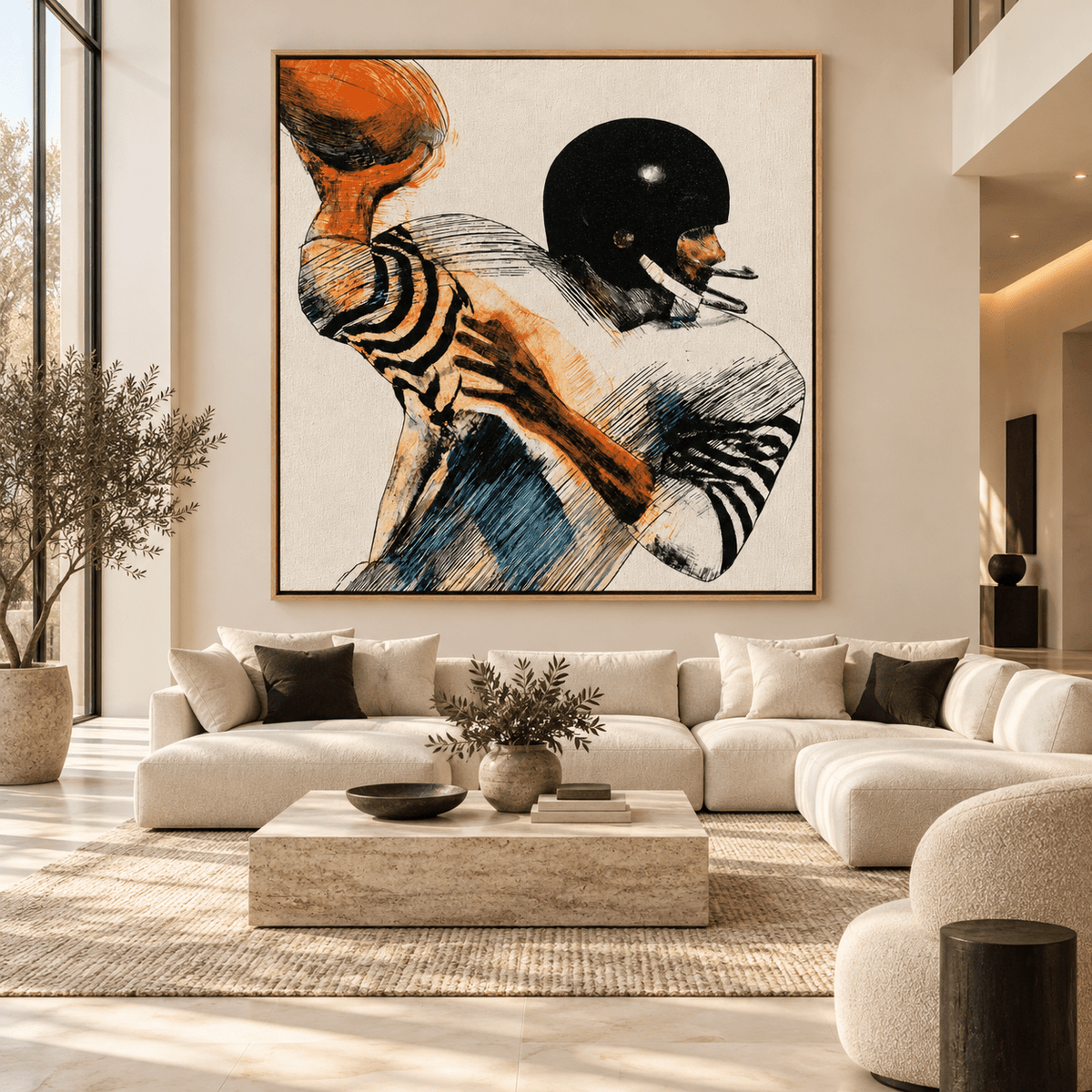 Gridiron Motion framed canvas print in a modern living room