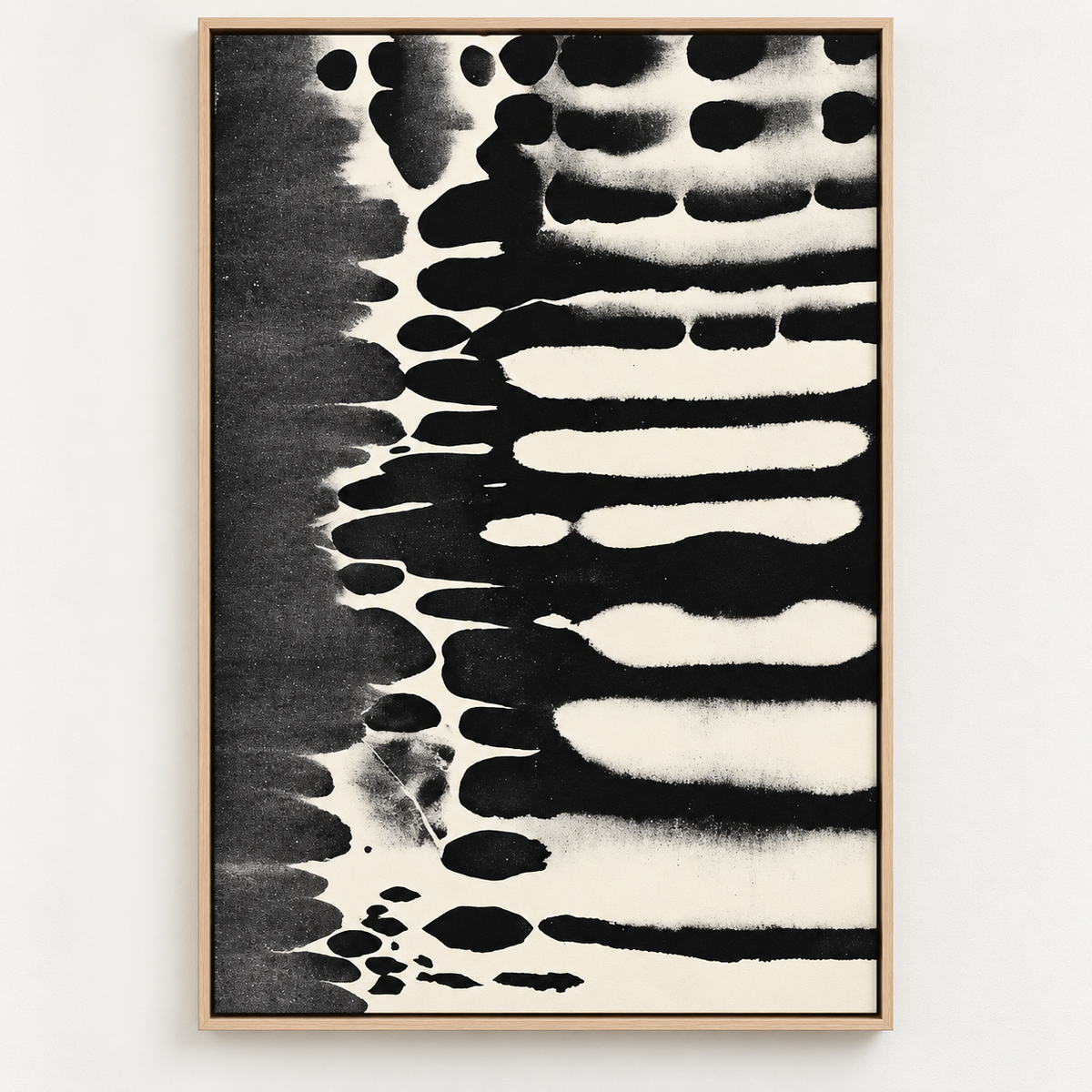 Ink Wash Painting Canvas Print – Ink Rhythm vertical black and cream abstract by Rossetti Art