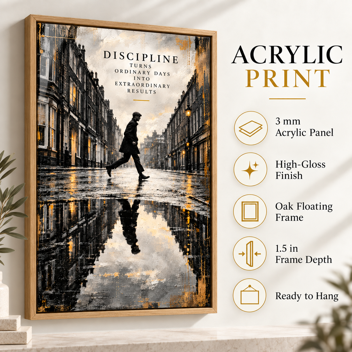 Inspirational quote wall art – Ordinary Days acrylic print with 3 mm acrylic panel, high-gloss finish, oak frame and ready-to-hang features by Rossetti Art