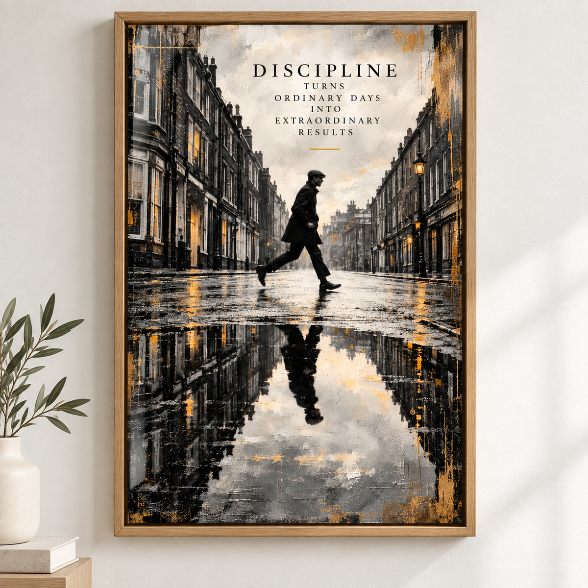 Inspirational quote wall art – Ordinary Days vertical acrylic print in an oak frame on a cream wall by Rossetti Art