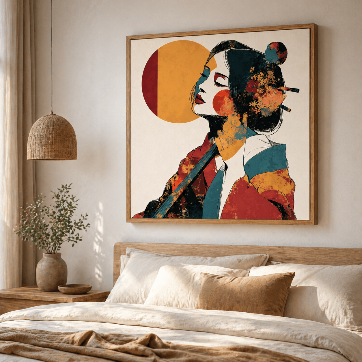 Japanese Art Print Canvas — Crimson Bloom | Rossetti Art modern abstract canvas wall art by Rossetti Art – luxury interior design artwork for living room, bedroom, office – Dining Room Wall Art Entryway Wall Art framed wall art