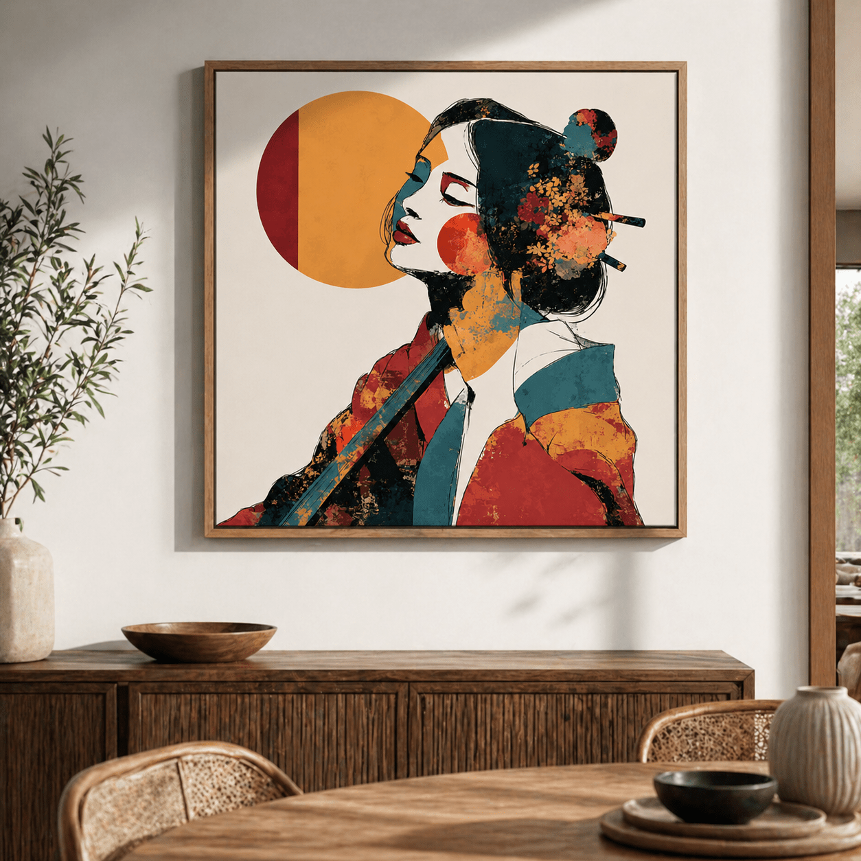 Japanese Art Print Canvas — Crimson Bloom | Rossetti Art modern abstract canvas wall art by Rossetti Art – luxury interior design artwork for living room, bedroom, office – Dining Room Wall Art Entryway Wall Art framed wall art