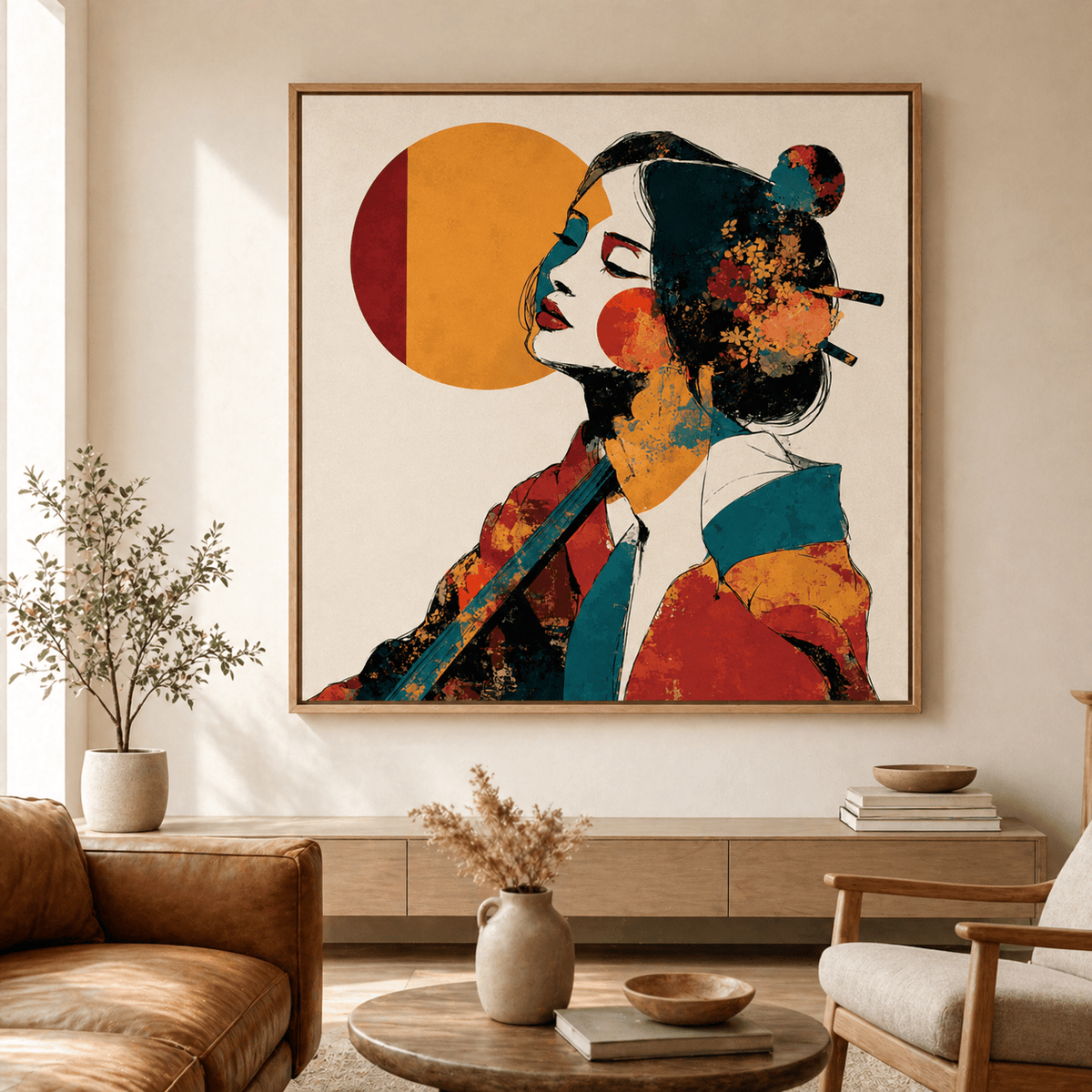 Japanese Art Print Canvas — Crimson Bloom | Rossetti Art modern abstract canvas wall art by Rossetti Art – luxury interior design artwork for living room, bedroom, office – Dining Room Wall Art Entryway Wall Art framed wall art
