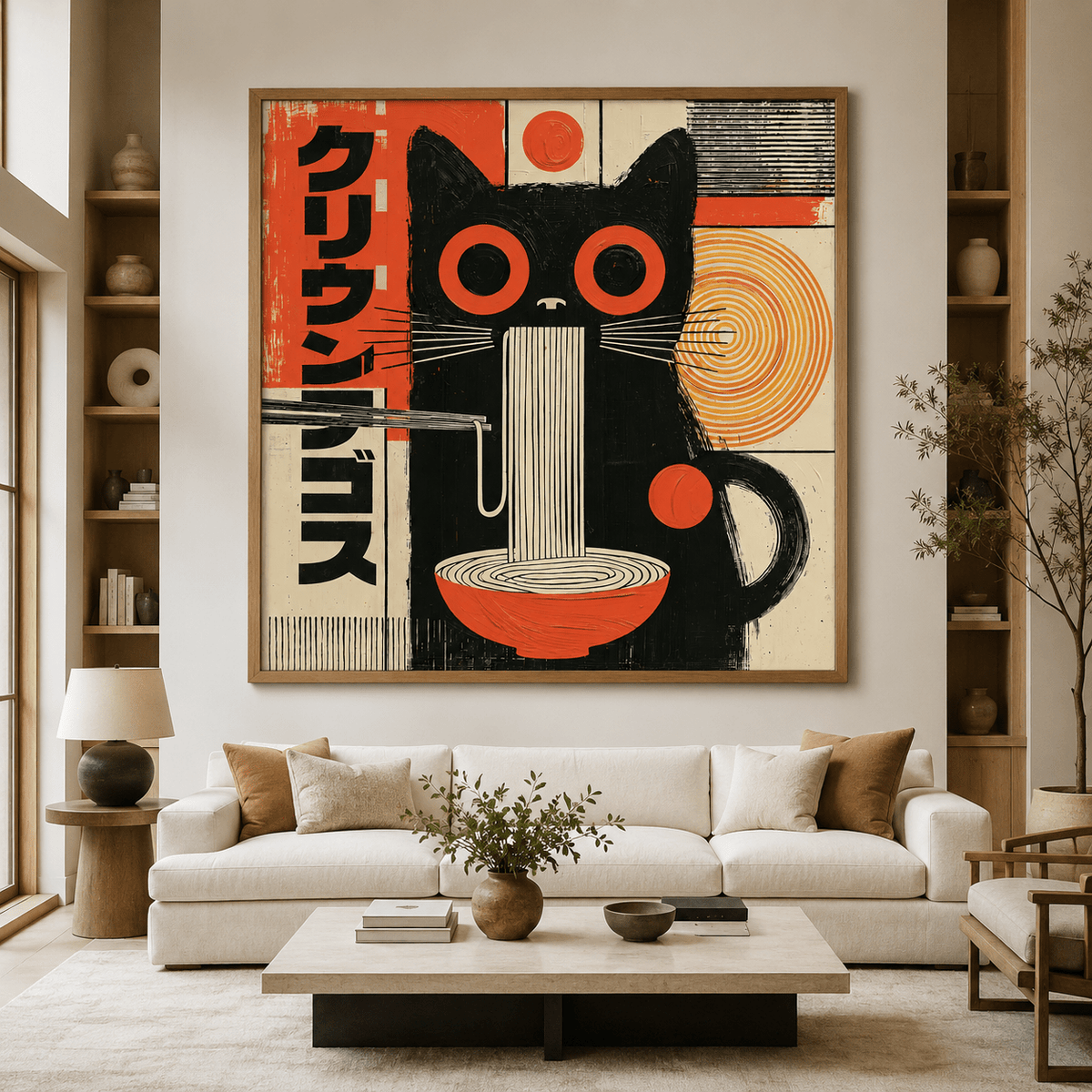 Japanese Cat Art Canvas Print — Ramen Cat by Rossetti Art