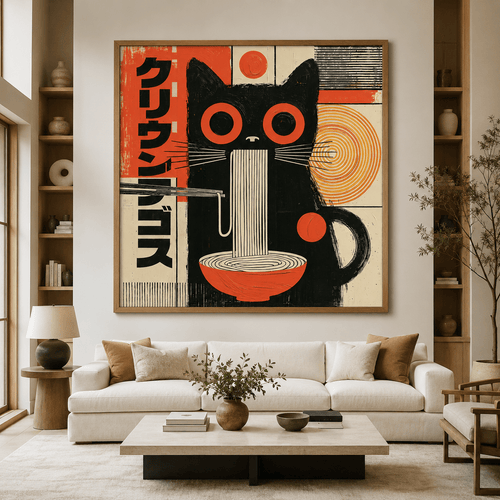 Japanese Cat Art Canvas Print — Ramen Cat by Rossetti Art