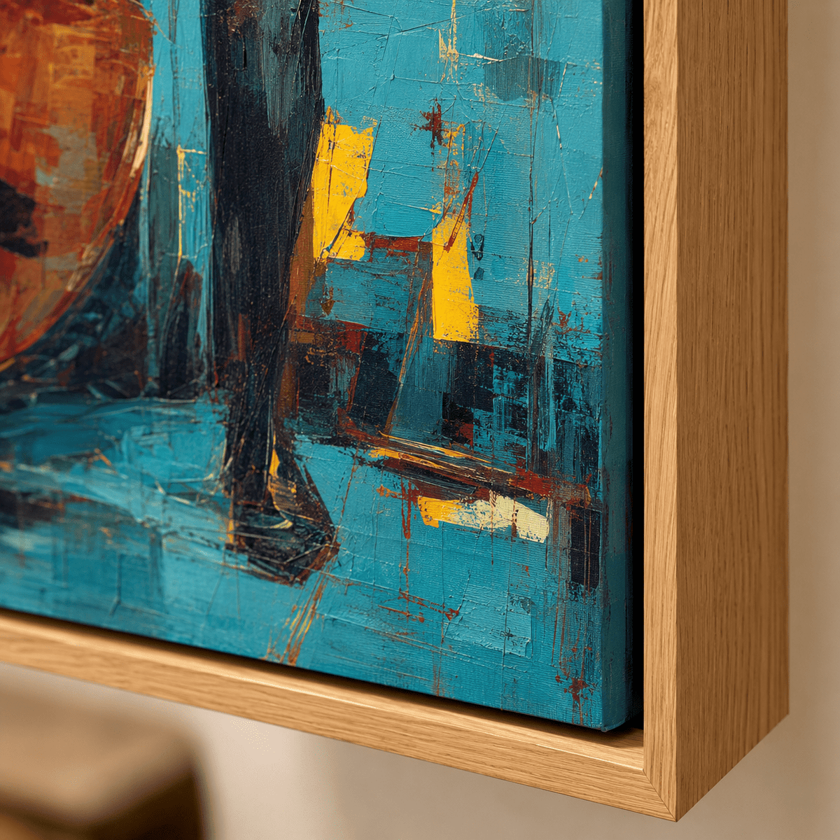 Textured canvas corner detail on jazz band wall art – Midnight Set by Rossetti Art