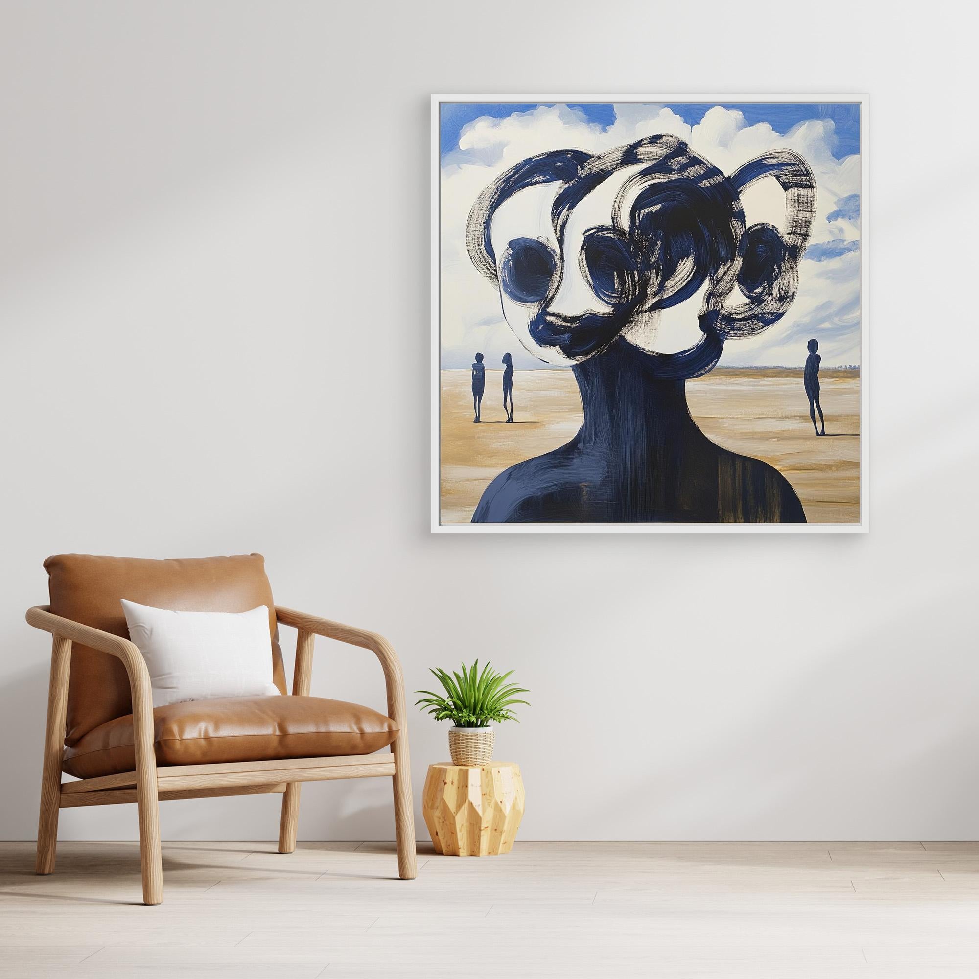 "Whispers of the Dunes" - Surreal Abstract Print Art | Blue and White Minimalist Portrait | Modern Wall Decor for Contemporary Spaces | Unique Artistic Print