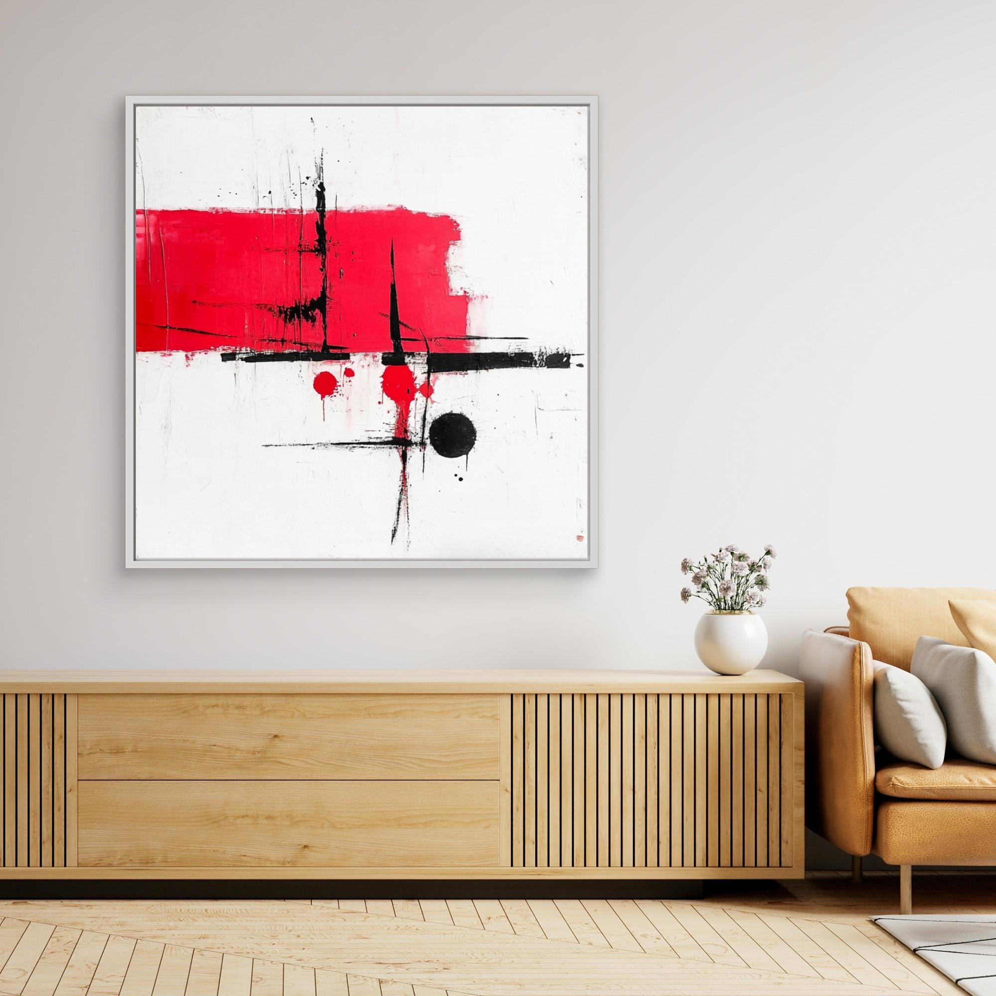 Crimson Balance - Wall Art Print - Abstract Red And Black Wall Art, Modern Minimalist Canvas Print, White Abstract Wall Art For Living Room, Bold Geometric Art Design