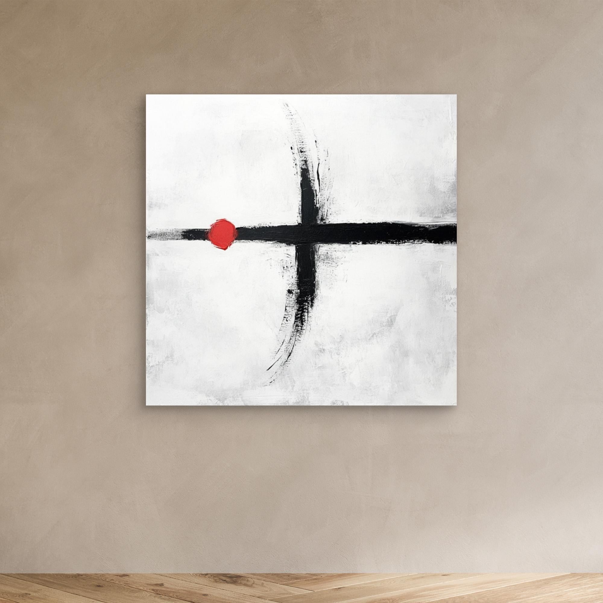 Balance in Red - Minimalist Abstract Wall Art Print - White and Black Painting with Red Accent - Modern Geometric Art for Home or Office Decor