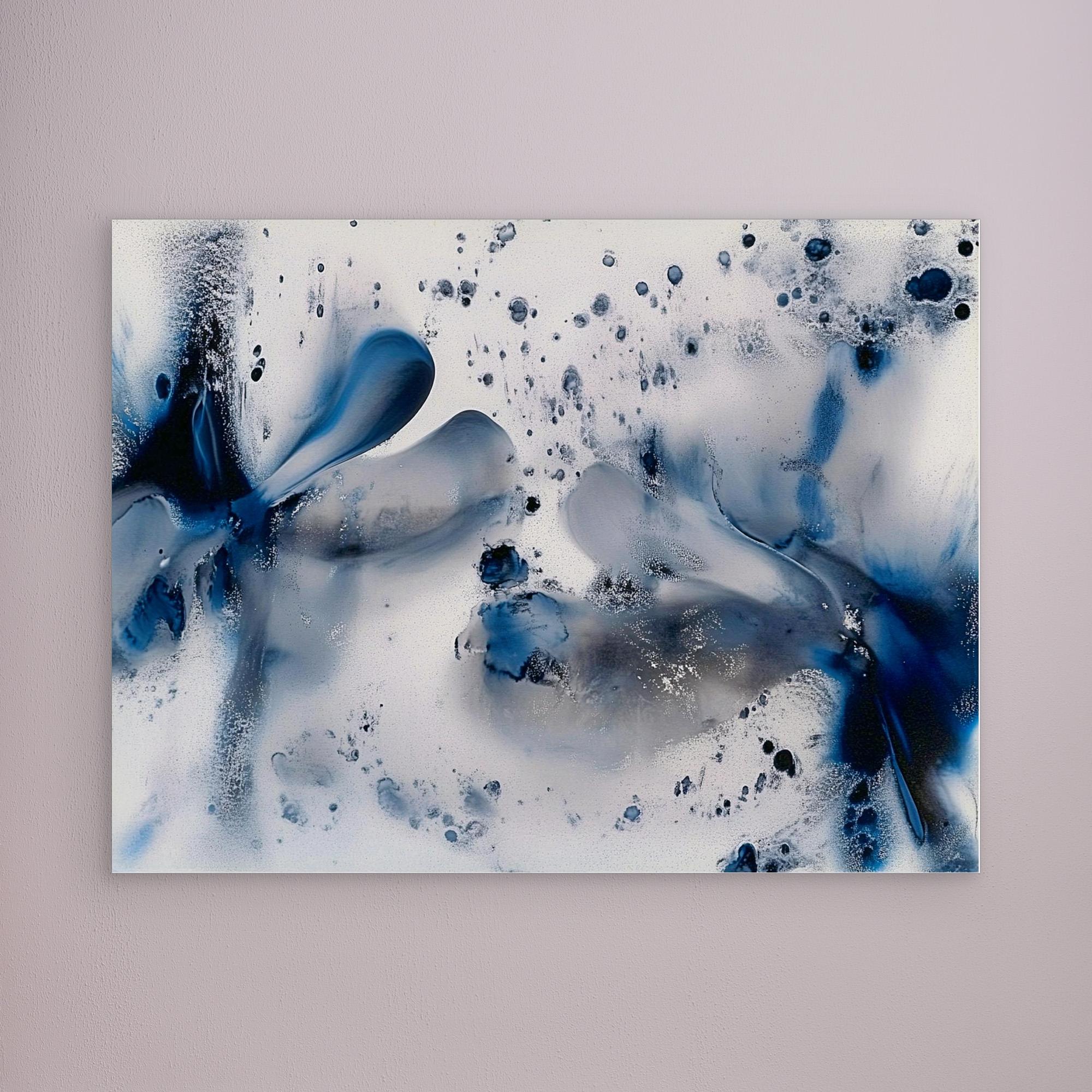 Canvas Print: Abstract Blue & White Fluid Art – Modern Minimalist House Decor