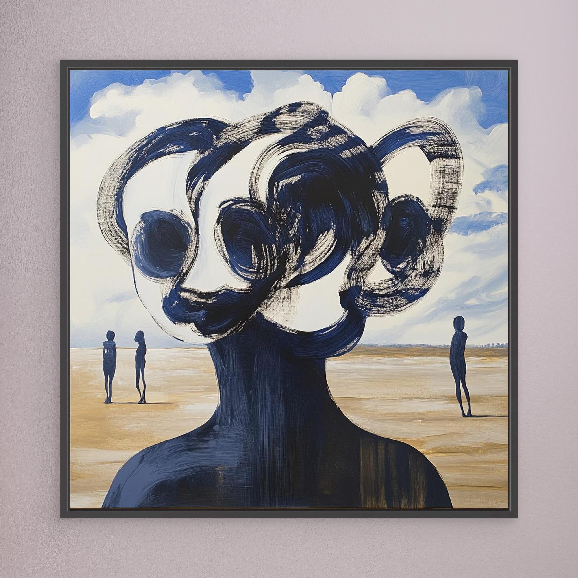 "Whispers of the Dunes" - Surreal Abstract Print Art | Blue and White Minimalist Portrait | Modern Wall Decor for Contemporary Spaces | Unique Artistic Print