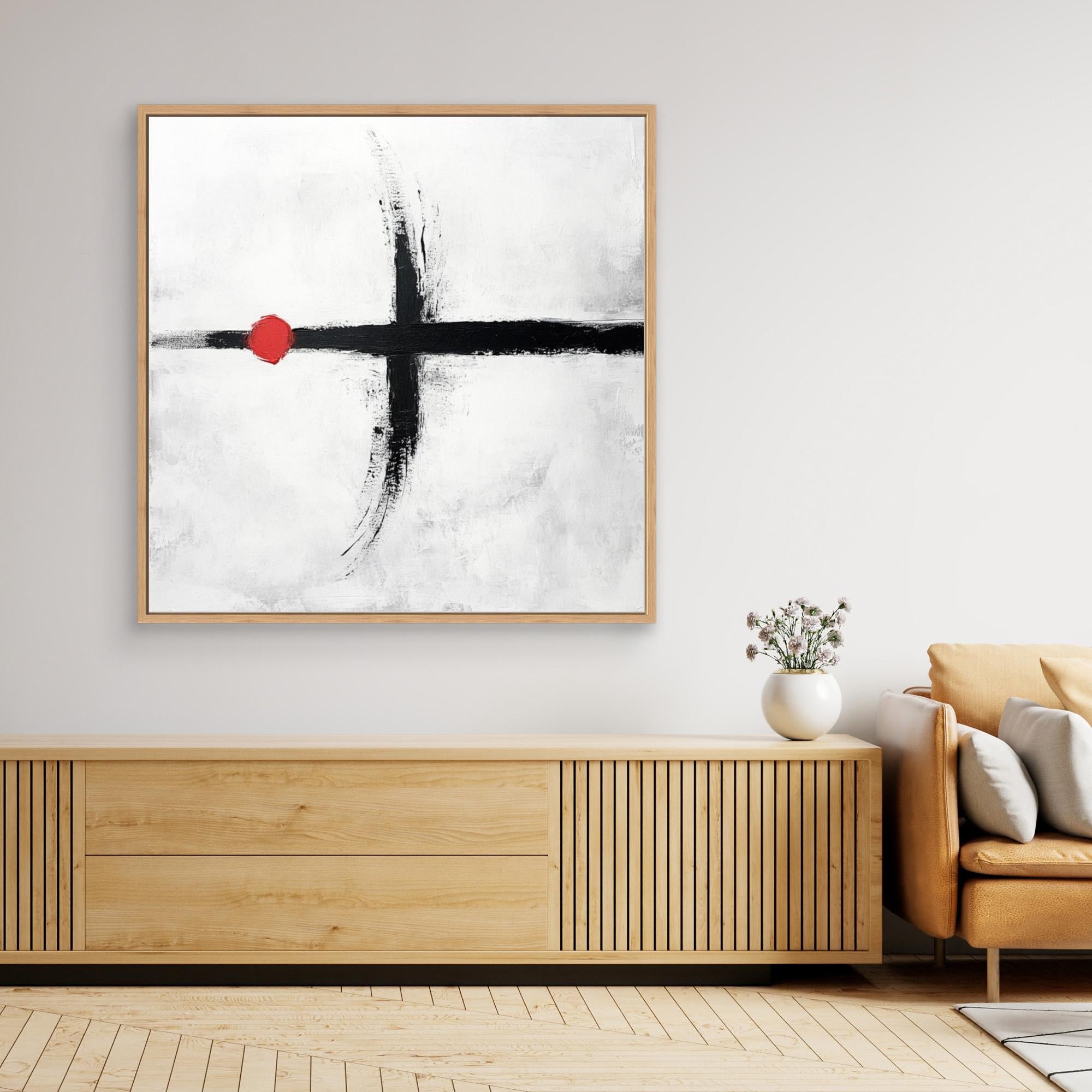 Balance in Red - Minimalist Abstract Wall Art Print - White and Black Painting with Red Accent - Modern Geometric Art for Home or Office Decor