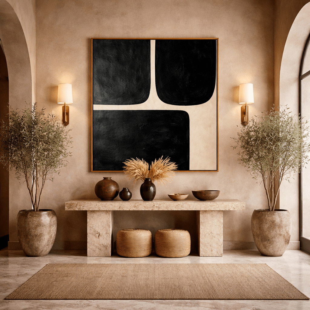 Large Black and Beige Geometric Original Painting