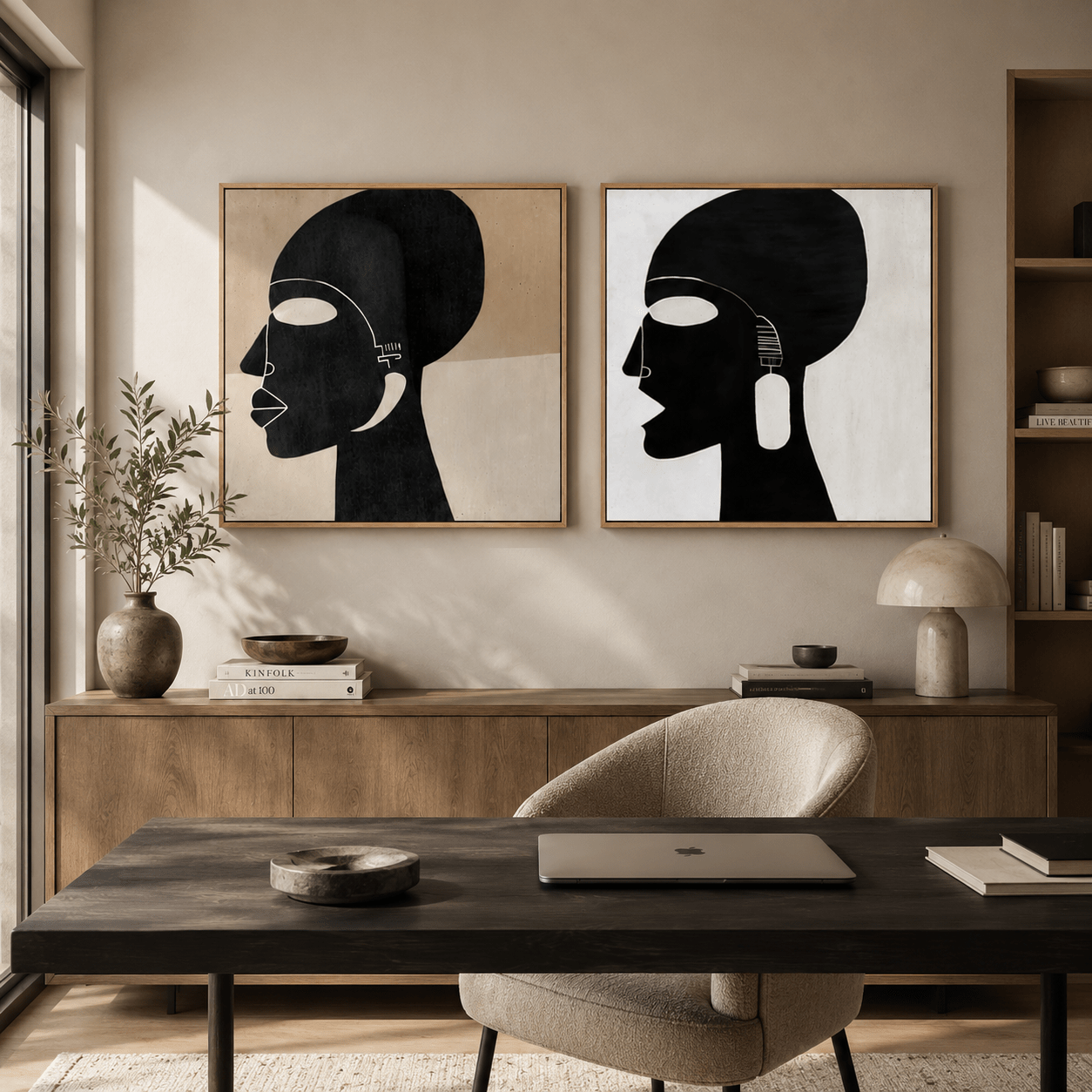 Large Canvas Wall Art Set of 2 - Silent Muse Diptych