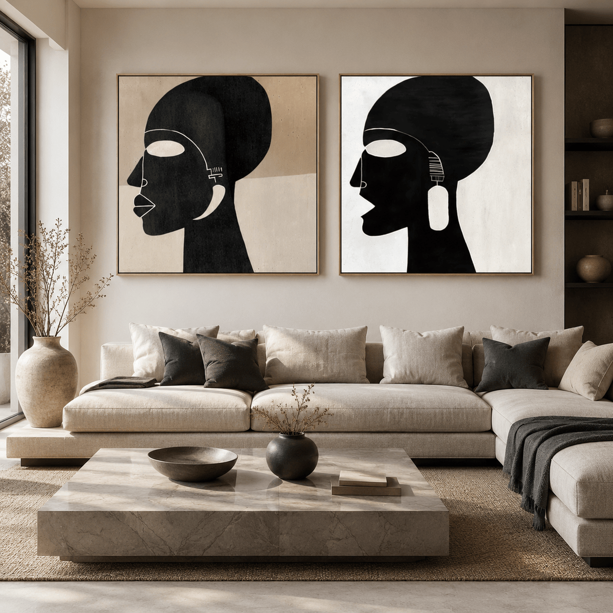 Large Canvas Wall Art Set of 2 - Silent Muse Diptych