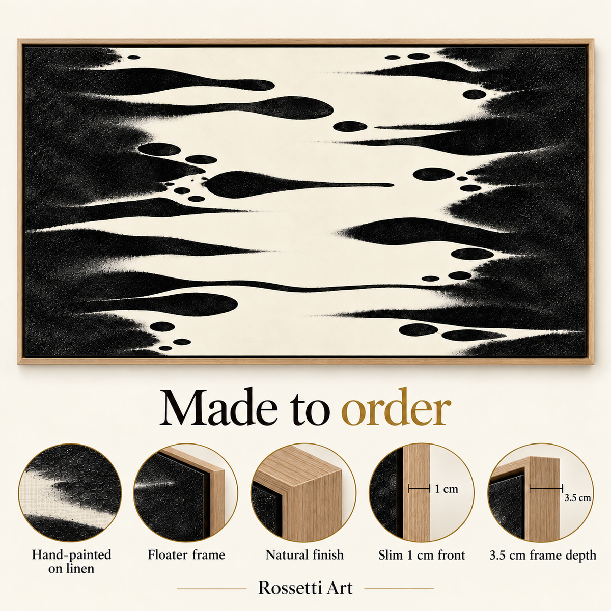 Large Horizontal Wall Art Original Painting – Ink Tributary hand-painted on linen with floater frame, made to order by Rossetti Art
