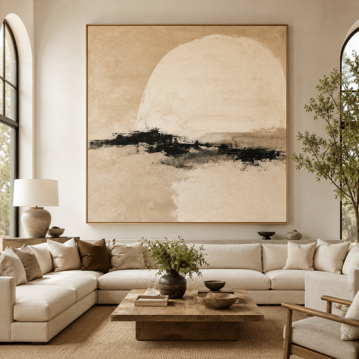 Neutral Abstract Wall Art Canvas Print — Pale Moon by Rossetti Art