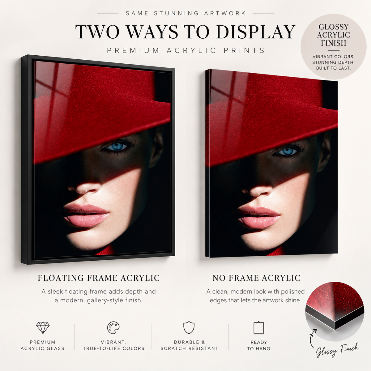 Lips Wall Art – Scarlet Gaze acrylic print with and without frame by Rossetti Art