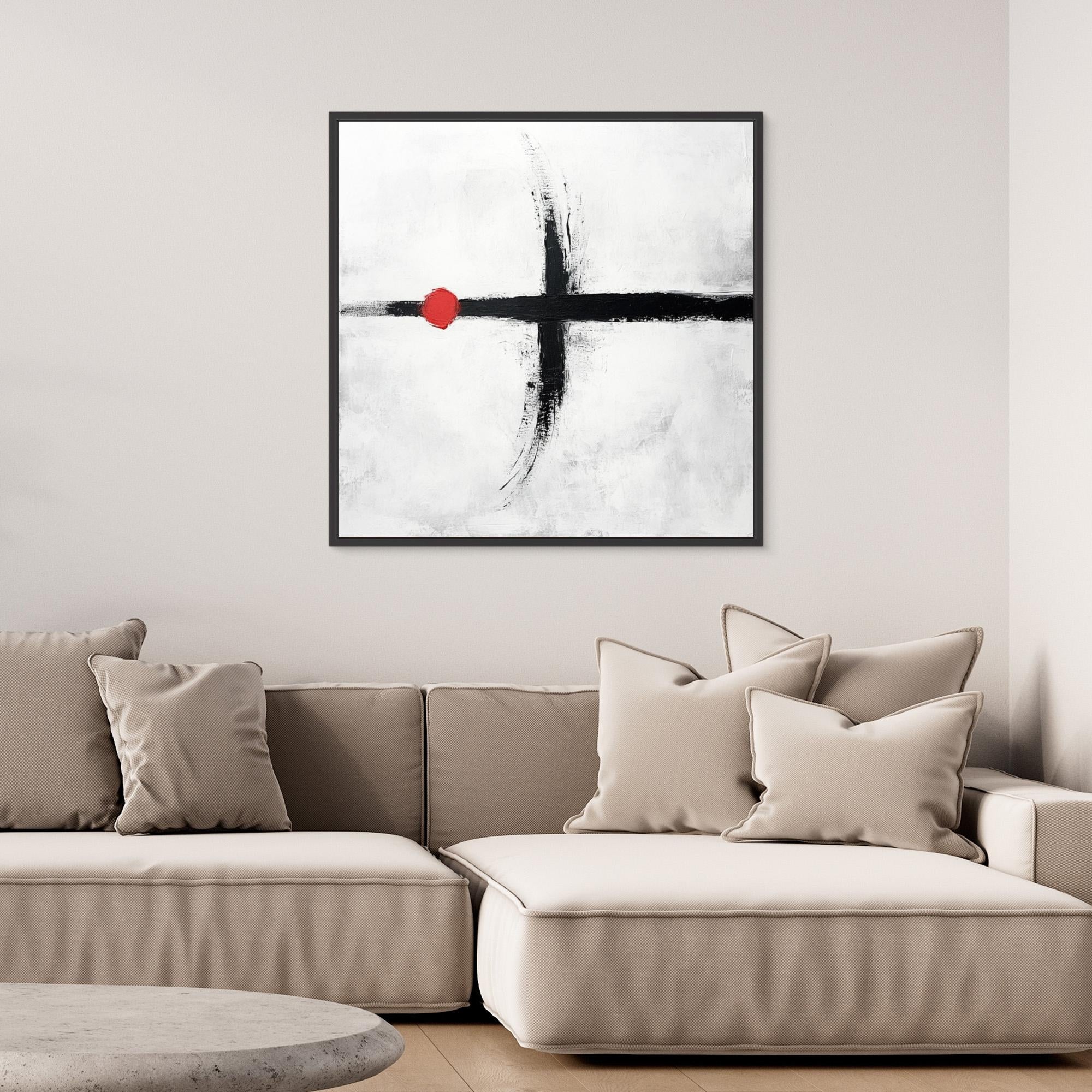 Balance in Red - Minimalist Abstract Wall Art Print - White and Black Painting with Red Accent - Modern Geometric Art for Home or Office Decor