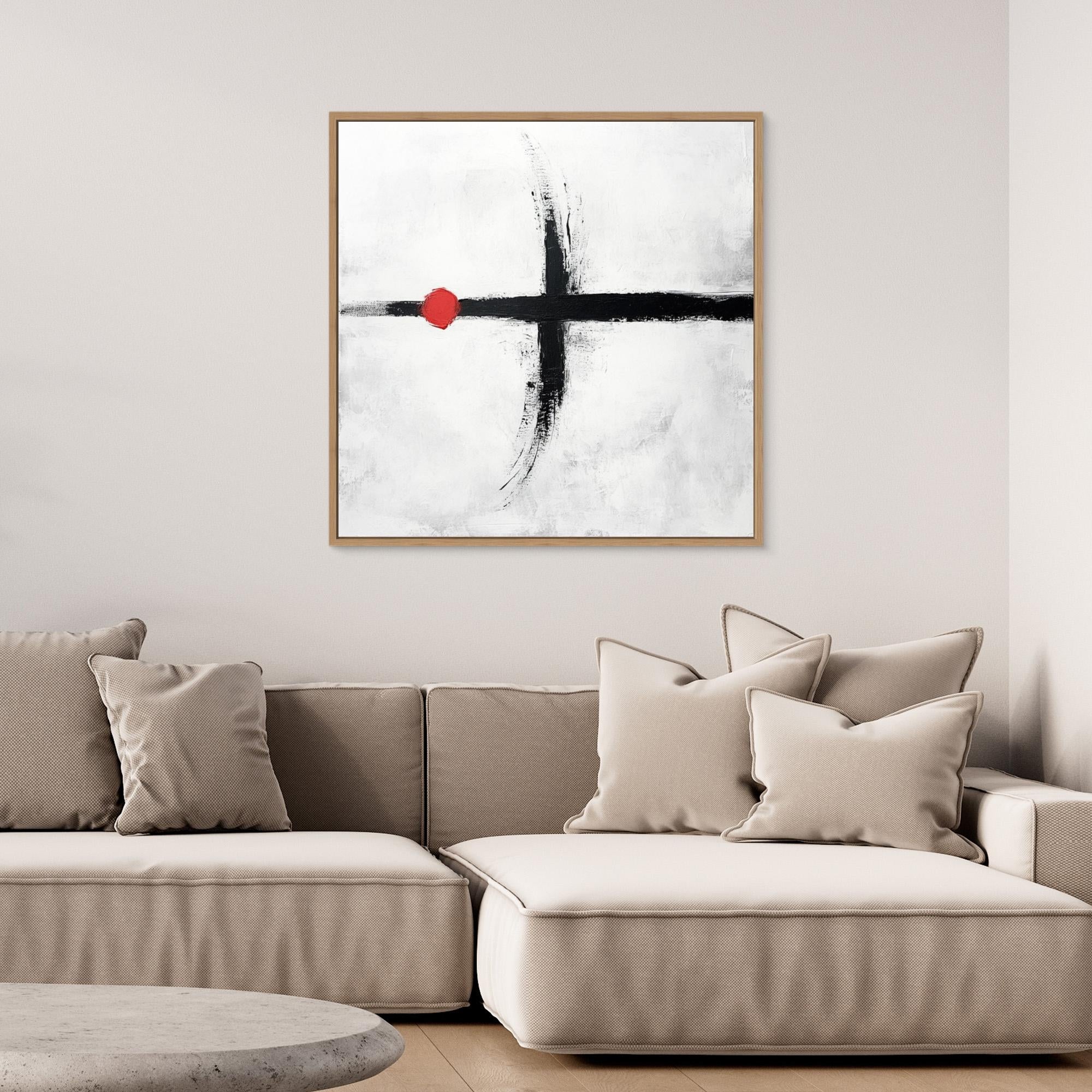 Balance in Red - Minimalist Abstract Wall Art Print - White and Black Painting with Red Accent - Modern Geometric Art for Home or Office Decor