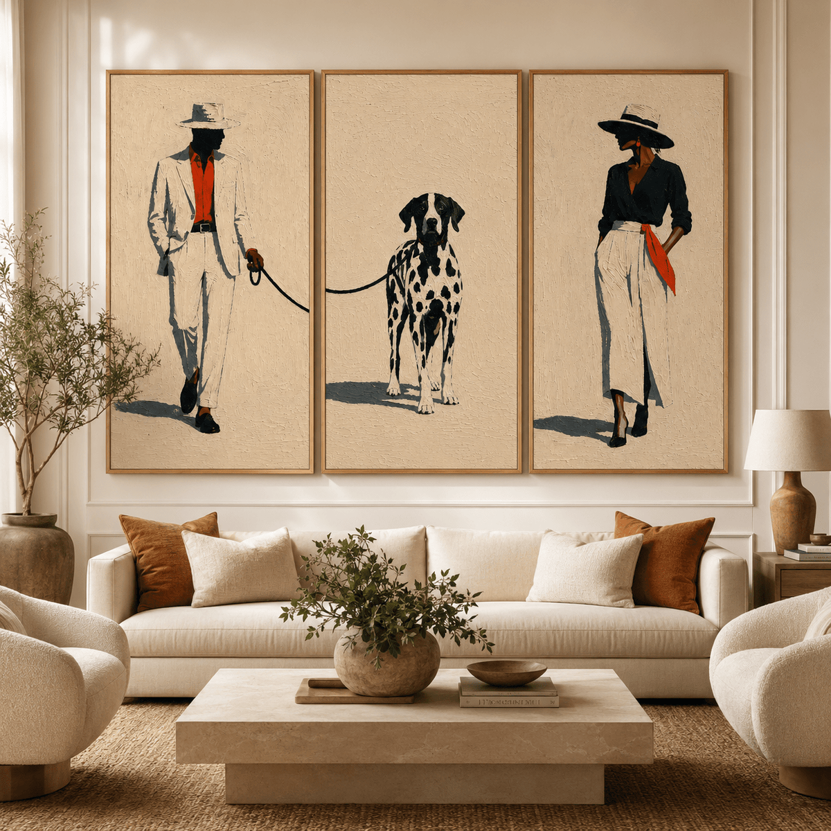 Man and Woman Canvas Art Set of 3 — The Walk by Rossetti Art