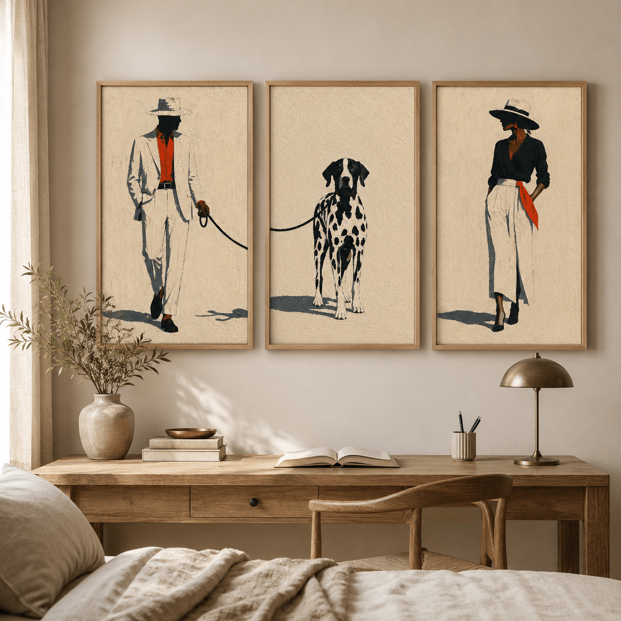 Man and Woman Canvas Art Set of 3 — The Walk by Rossetti Art